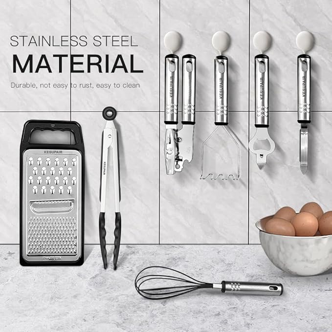 Kitchen Utensils Set - 446°F Heat Resistant Silicone Cooking Utensils Set-Kitchen Tools and Gadgets for Cooking Nonstick Cookware with Tongs,Turner,Spatula,Spoon,Brush,Peeler,Grater,Scissors(Black)