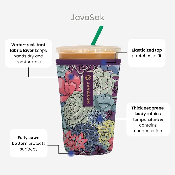 Sok It JavaSok Iced Coffee & Cold Soda Insulated Neoprene Cup Sleeve (Tied with Cheer, Small: 16-20oz)