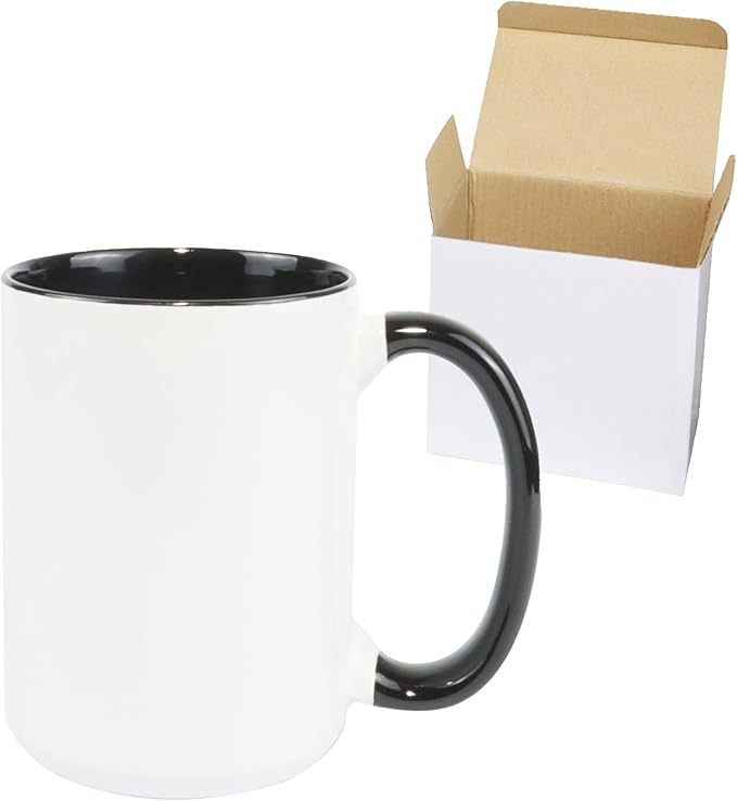 Ceramic 15oz Sublimation Coffee Mug, Black, Case of 12