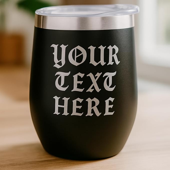 Gifts Inscribed Personalized Wine Tumbler with Lid – Black Custom Text Engraved Stainless Steel Insulated Mug for Hot & Cold Drinks – Customized Bridesmaid, Wedding, or Birthday Gift