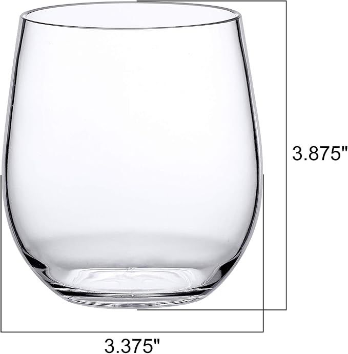 Amazing Abby - Cindy - 14-Ounce Unbreakable Tritan Wine Glasses (Set of 4), Plastic Stemless Wine Tumblers, Reusable, BPA-Free, Dishwasher-Safe, Perfect for Poolside, Outdoors, Camping, and More