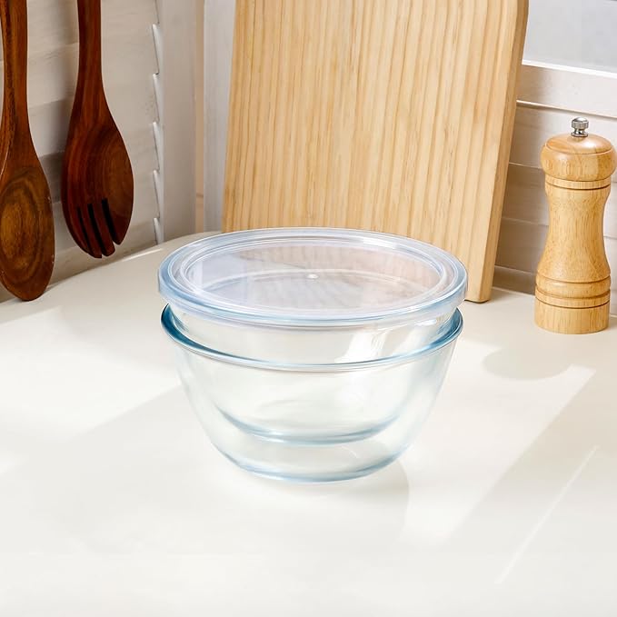 NUTRIUPS Glass Bowls Set Cereal Bowl Glass Salad Bowls Small Bowl for Kitchen (30oz-2pcs with lids)
