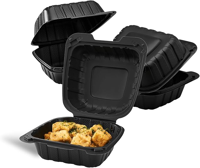 KARAT EARTH Clamshell Take Out Food Containers [6"x6" - 400 ct] To Go Containers | Microwavable, Freezer Safe, Soak-Resistant, Durable, Stackable | Vented for Hot/Cold Foods, Black