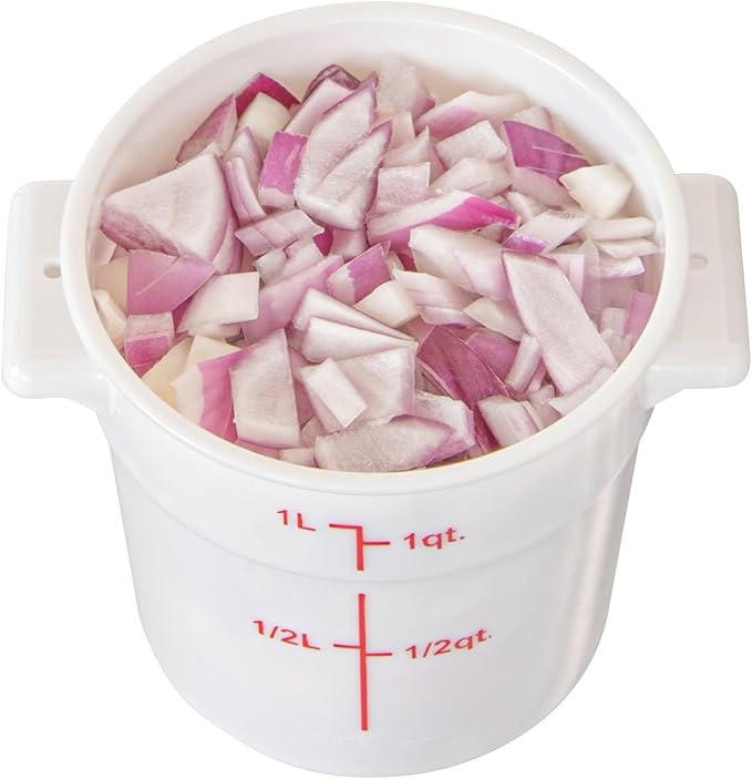 Restaurantware-Met Lux 1 Quart Food Storage Containers, 10 White Storage Containers - Lids Sold Separately, Red Volume Markers, Dishwashable Containers, Side Handles, For Storing Foods