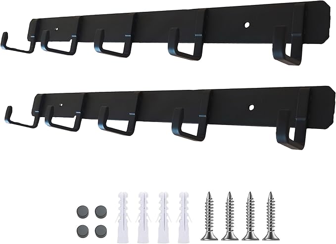 LUYU Matte Black Aluminum 5-Hook Wall Rack - 35lb Total Capacity Bathroom Organizer with Universal Anchors, 14" Space-Saving Design for Towels & Keys (2 Pack)