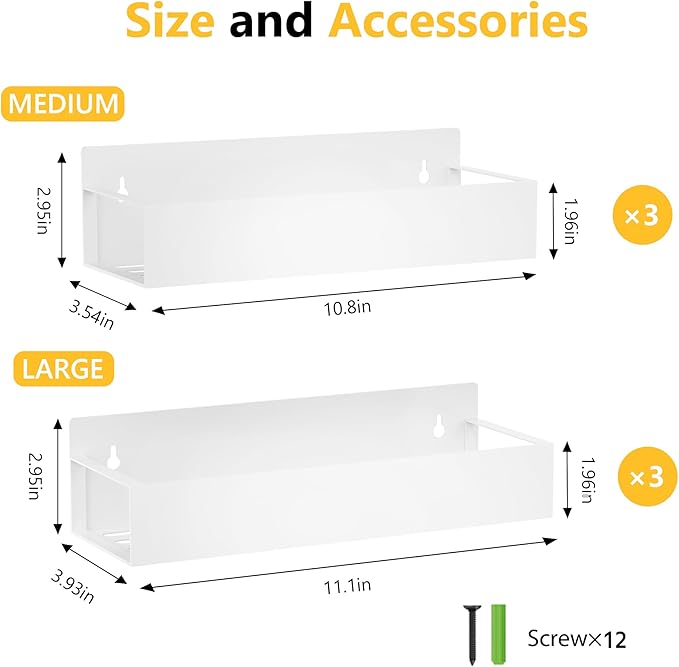 Magnetic Spice Rack Organizer for Fridge Seasoning Organizer for Kitchen storage with Screw Magnetic Shelf for Refrigerator and Oven (6pack-White)