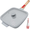 Nonstick Ceramic Griddle Pan with Lid, 10 Inch Steak Pan with Detachable Handle Induction Compatible, PFOA Free - Blue
