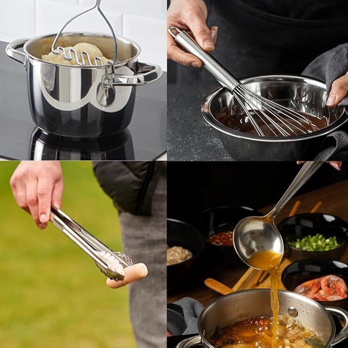 Avador® Premium Set of 10 Stainless Steel (WHITE HOLDER) Kitchen Tool Set with Holder Easy To Clean, Space Saving, Great for Cooking, Baking, Prepping (WHITE)