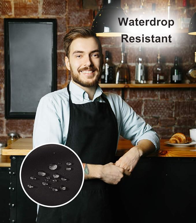 Black Apron with Pockets for Women Men Adult Chef, Set of 10 Bulk Kitchen Aprons for Cooking Baking Restaurant Painting DIY BBQ (10, Black)