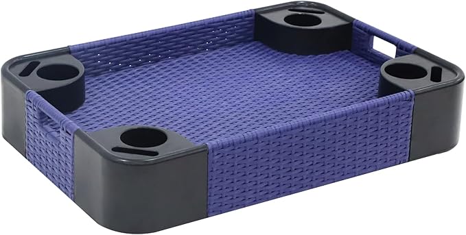 COOS BAY 35''x24'' Rectangular Floating Drink Holder for Pool and Hot Hub, Large Floating Serving Tray with Handles, Wicker Floating Pool Tray for Food and Drinks, Blue
