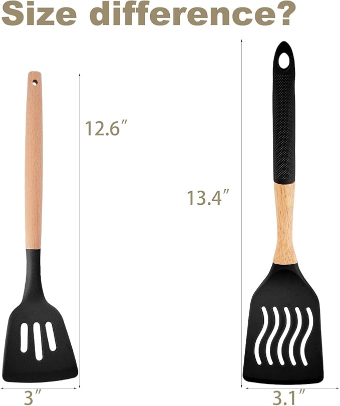 Kitchen Utensils Set - 34 PCS Non-Stick Silicone Cooking Utensils Set with Wooden Handle,Kitchen Gadgets Tools Set for Nonstick Cookware (Black-34P)