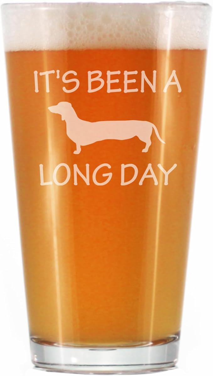 Long Day - Funny Pint Glass for Beer - Unique Dachshund Gifts for Men & Women - Fun Dachshunds Themed Decor