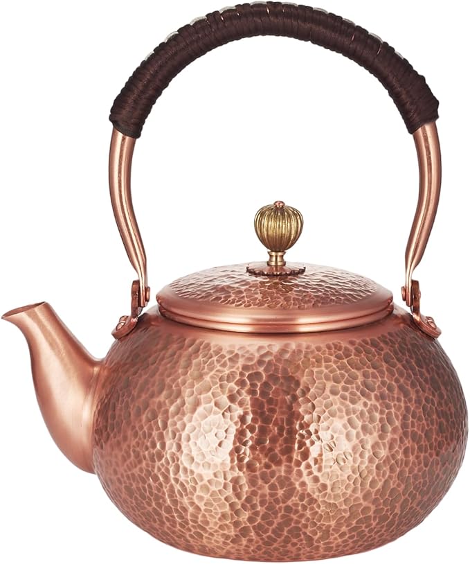 Handmade Copper Tea Kettle for Stove Top, Hammered Solid Pure Copper Teapot Made for Gasstove, 1200ml (Type-E)