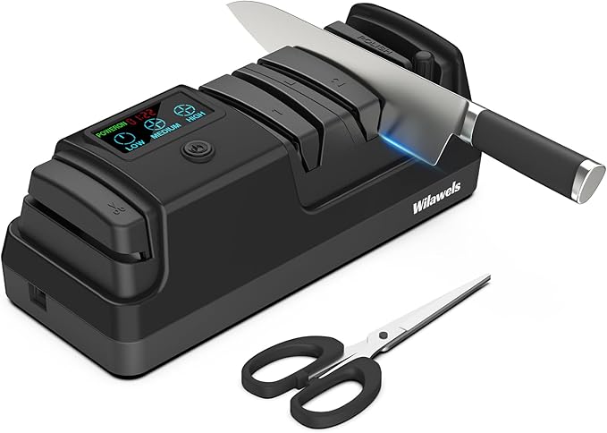 Electric Knife Sharpener, 5-in-1, 3 Rotational Speed Adjustable Electric Knife Sharpener for Straight/Serrated/Ceramic Knives, Scissors, Chef Knives, Axes,Black B01KS06