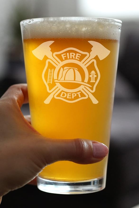 Firefighter Symbol Pint Glass for Beer - Unique Fireman Beer Glass Gifts for Firefighters - 16 Oz