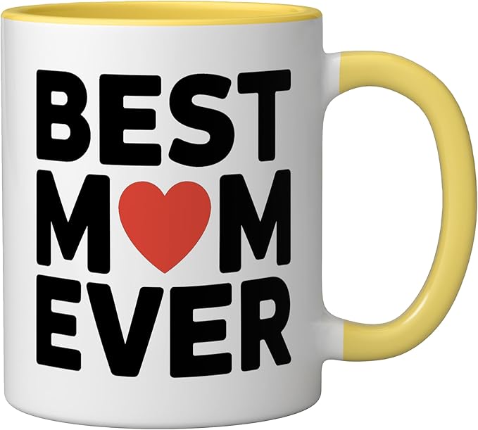 Best Mom Ever Heart Mother's Day Love Ceramic Mug, Yellow/White