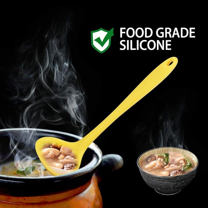 uxcell Silicone Soup Ladle Spoon 8.5 Inch Heat Resistant to 450°F One Piece Design Restaurant Kitchen Cooking Utensil for Serving Soup Yellow