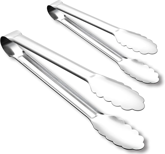 Seamless Tongs for Cooking, One-Piece Design, Durable Heat Resistant Stainless Steel Tongs for Kitchen, Grill, BBQ, Salad, Dishwasher Safe, Metal Tongs Set (12" & 9")
