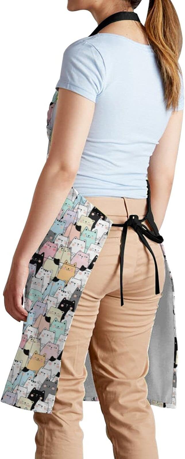 Cat and Dogs Animals Adjustable Bib Neck Chef Aprons, Kitchen Bbq Waterproof Apron with 2 Pockets For Mom Dad