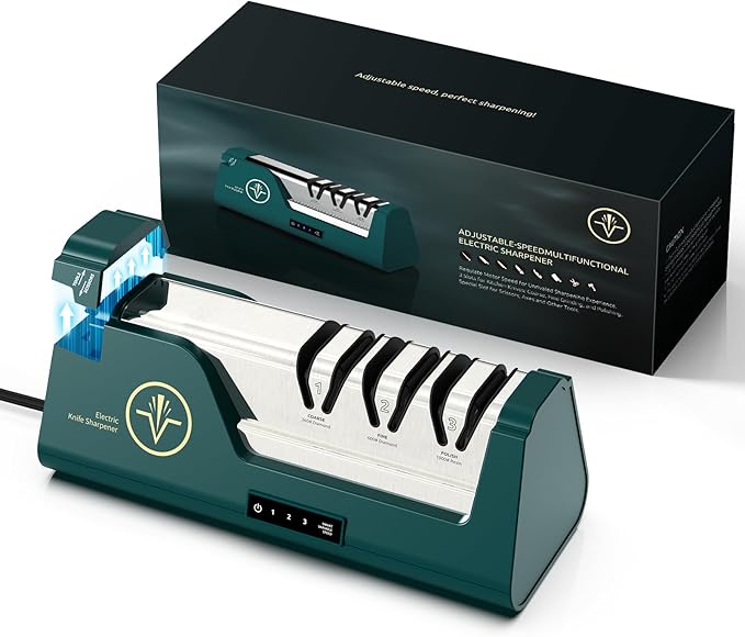 Electric Knife Sharpener with 100% Diamond Abrasives & Precision Angle Guides & 3-Speed Variable & 4-Stage Open Touch-Screen LCD Professional Knife Sharpener for Straight Edge,Serrated,Scissors,Axe