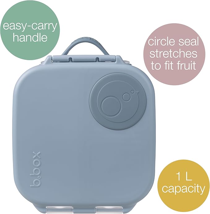 b.box Mini Lunch Box, Bento Box for Kids, Snack Container with 2 Leak Proof Compartments, Reusable Snack Containers with Lids, Kids Lunch Boxes Ages 3+, BPA Free, 4 1/4 Cup Capacity (Chill Out)