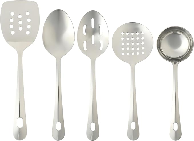 Gibson Home Landsworth 5-Piece Stainless Steel Serving Utensil Set – Ladle, Slotted Spoon, Skimmer, Turner, Spoon