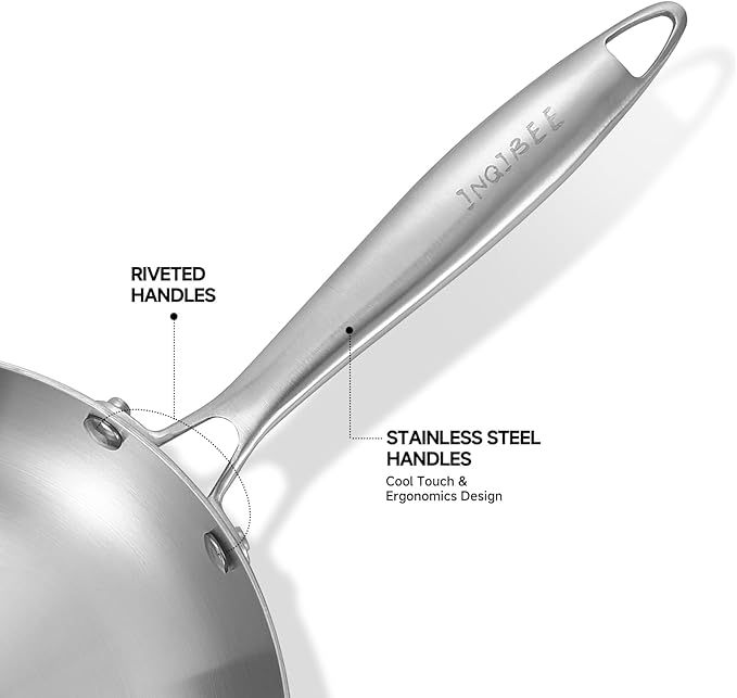 Inqibee Tri-Ply Stainless Steel Frying Pan Set of 3 with Lid,Skillets,Induction Cooking Pans Set,Riveted Handle,Eevn Heating and Oven Safe,8-9.5-11 Inch