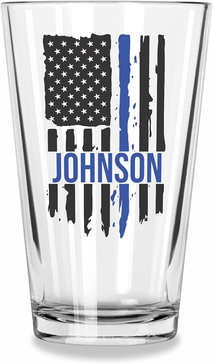 Blue Ridge Mountain Gifts - Thin Blue Line Pint Glass - Personalized Law Enforcement Glass, Police Officer Appreciation, Back the Blue, Police Academy Gift, First Responders Custom Glassware