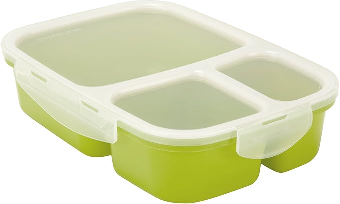 Leakproof, 3 Compartment, Bento Lunch Box, Airtight Food Storage Container (1 Pc) - Green