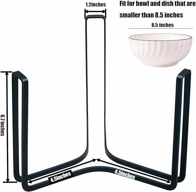 Dinnerware Bowl Plate Holder Fit for 6.5 Inches Diameters Bowl, Metal Bowl Storage Dying Display Rack for Kitchen Drawer, Countertop, Cabinet, Shelf, Cupboard (Black, Large 2PCS)