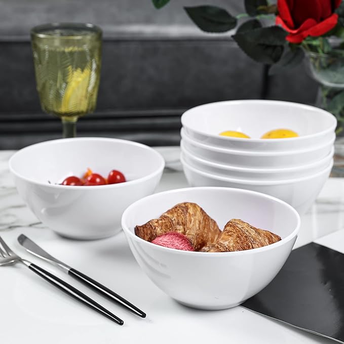 Melamine Cereal Bowls - 28oz White Melamine Bowls,6Pcs Soup Bowls Set for Kitchen,Unbreakable,Dishwasher Safe