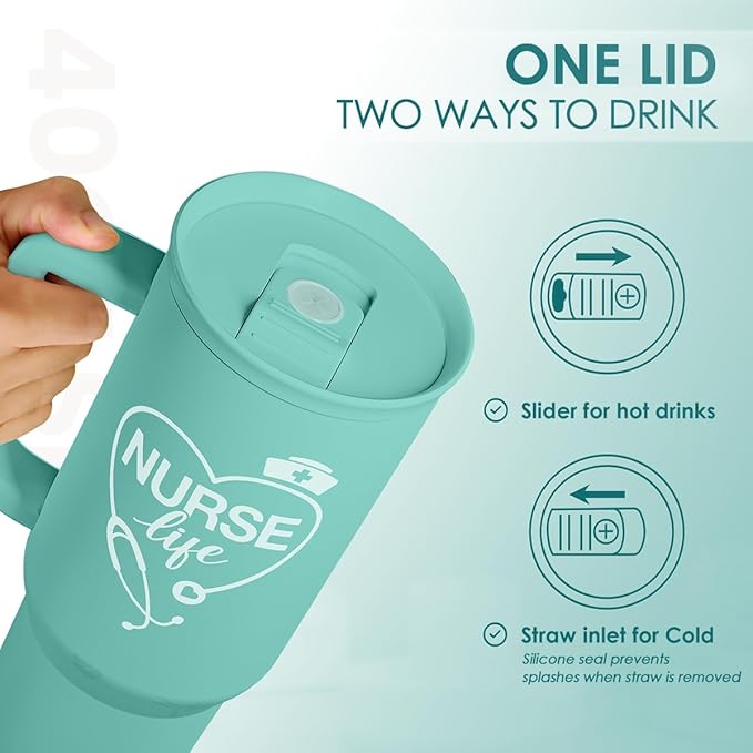 Nurse Gift Tumbler 40oz with Handle and Straw – Nutrition Facts Insulated Stainless Steel Travel Coffee Mug for Nursing Friends - Gifts for Nurse Week, Appreciation, Birthday, Christmas