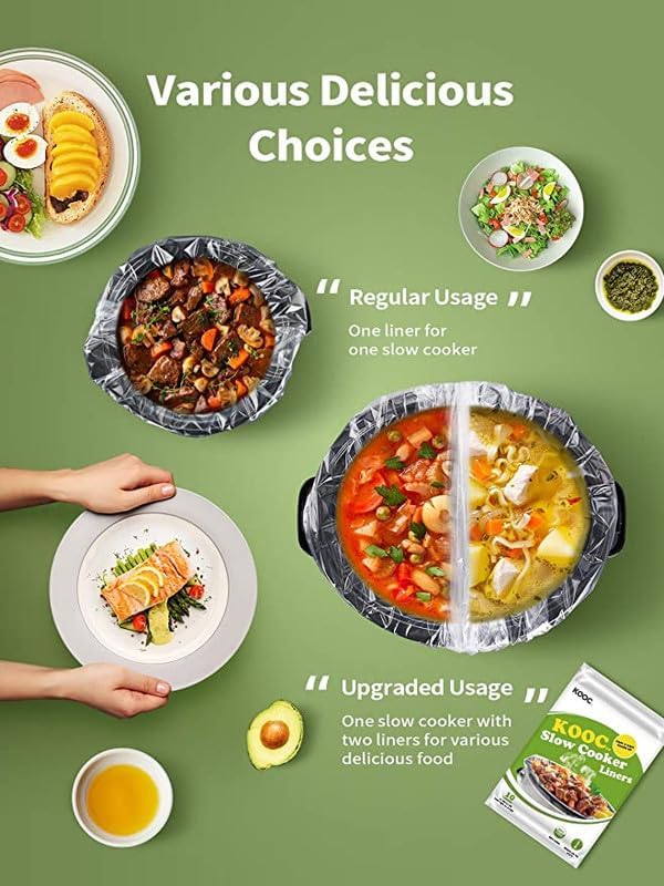 KOOC Slow Cooker Liners 13"x21" 20 Count Large Size Disposable Pot Liners Cooking Bags Fit 3 qt to 8.5 qt Pot BPA Free Fresh Locking Seal Design