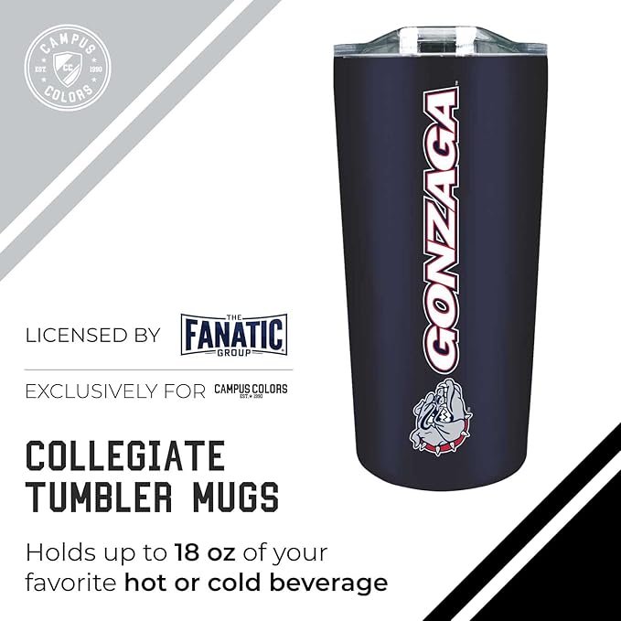 Campus Colors NCAA Stainless Steel Tumbler perfect for Gameday - 18 oz - Double Walled - Keeps Drinks Perfectly Insulated (Gonzaga Bulldogs - Navy)