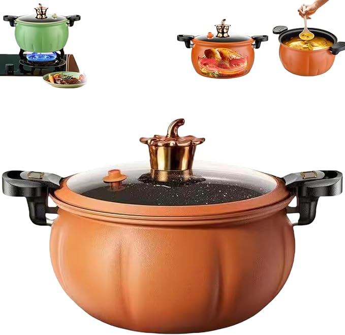 Multifunctional Large Capacity Non-Stick Pressure Cooker, Micro Pressure Cooker Pot, Non-Stick Surface, Visual Glass Lid, with Lid for Culinary Styles (Pumpkin shape-8L)
