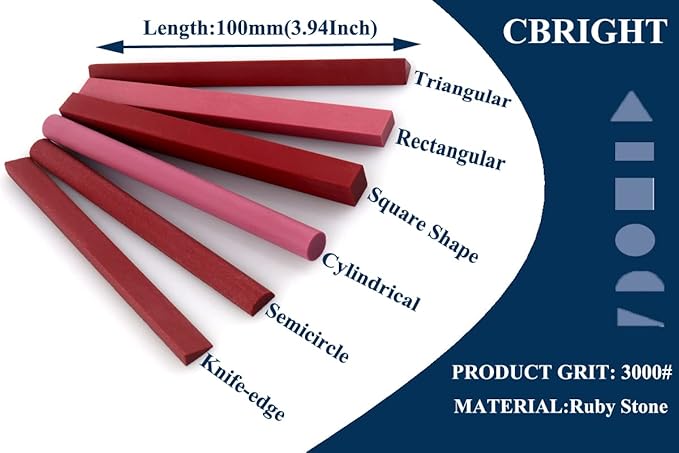Sharpening Stone Set, 6pcs 3000# Ruby Whetstone Kit Small Fine Polishing Sharpener Stone for Sharpen Chisel Gouge,Knife and Bladed Cutting Tools, Variety of Shapes[Length:100mm(3.94Inch)]