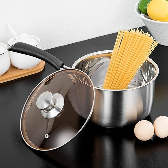TeamFar Saucepan with Lid, 2 qt Sauce Cooking Pot Milk Pan Stainless Steel, Professional with Long Heatproof Handle for Home Kitchen Restaurant, Healthy & Non Toxic, Multi-use & Dishwasher Safe