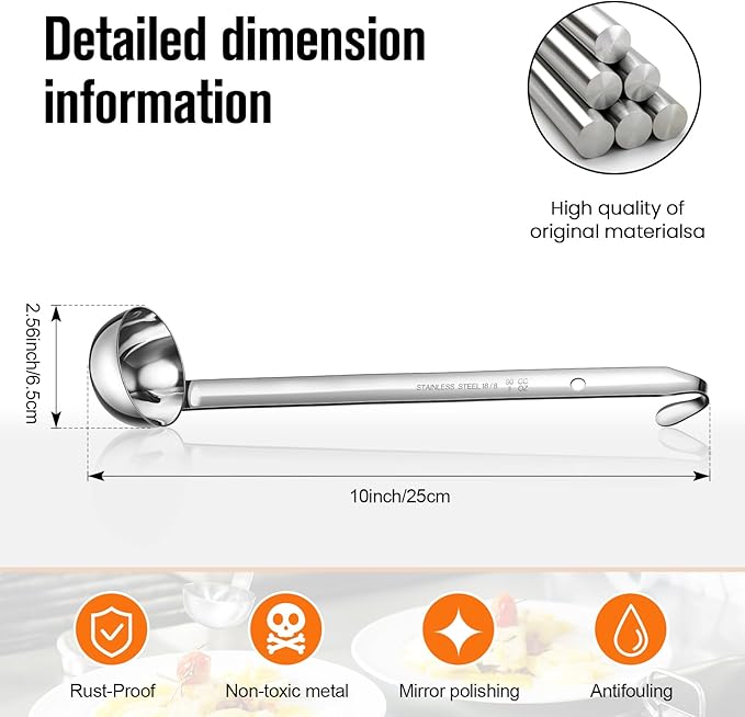 Cunhill 5 Pcs Soup Ladles Stainless Steel Serving Ladles with Long Handle for Serving, Cooking, Stirring, Portioning Kitchen Restaurant Accessories(3 oz)