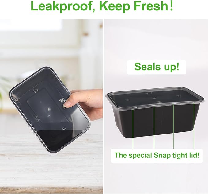 50Pack 32oz Meal Prep Containers Reusable with Lids, 1-Compartment Food Storage for Lunch or Takeaway, Plastic Disposable Bento Box To Go Take Out, Microwave Freezer Dishwasher Safe