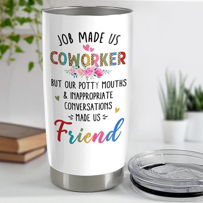 SANDJEST Coworker Tumbler 20oz Stainless Steel Insulated Coffee Travel Mug Cup - Goodbye Farewell Gifts for Women Work Besties Boss Female Friend