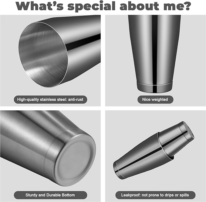 Sabary 6 Pcs Cocktail Shakers Professional Bar Shaker Boston Set Stainless Steel Martini Drink Mixer Basic Tool Weighted Shake Metal Can Cocktail Shaker Set, 18 Oz, 28 oz (Black)