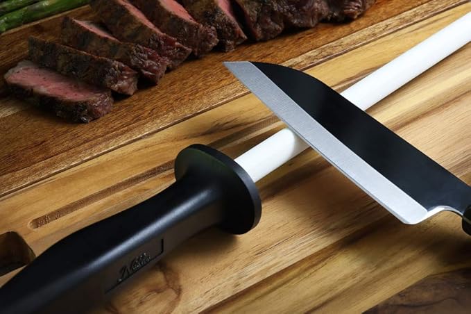 Professional 11.5 Inch Ceramic Honing Rod Has 2 Grit Options, a Firm-Grip Handle, Hanging Ring, and Japanese Ceramic. Noble Home & Chef Sharpening Rods are Perfect for Chefs! (White, 1000/2000 Grit)