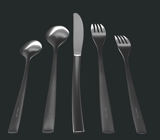 Modern Sleek Silverware Set - 18/10 Stainless Steel Flatware Set for Elegant Dining - Dishwasher Safe Cutlery Set - Built to Last Commitment (40-Piece)