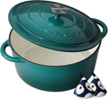 Enameled Cast Iron Dutch Oven - 6QT Pot with Lid & Cotton Potholders - Heavy-Duty Cookware for Braising, Stews, Roasting, Bread Baking, Oven Safe up to 500°F & Across All Stovetops, Bottle Green