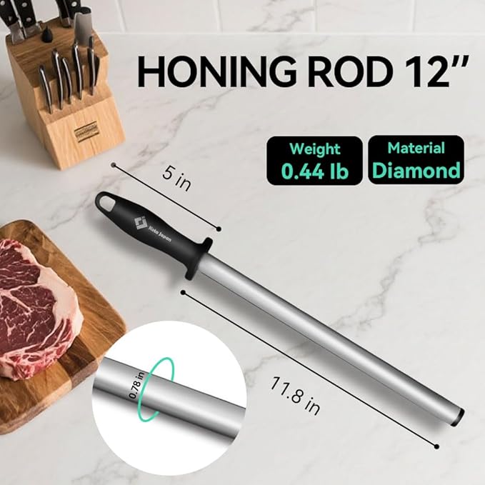 Kota Japan 12 in. Diamond Carbon Steel Professional Knife Sharpener Rod | Kitchen, Home or Hunting | Master Chef, Hunter or Home Gourmet Blade Sharpening Rod or Stick