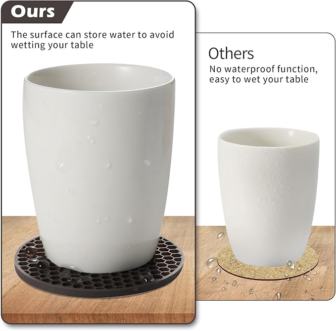 Silicone Coaster Set of 8 with Holder, Drinks Coasters, Coffee, Anti-Slip, Non-Stick, Anti-Overflow Tabletop Protection and Decor (8 Pcs, Coffee)