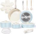 Chef Power Ceramic Nonstick Pots and Pans Set 19 Piece with Detachable Handle, Induction Dishwasher Oven Safe Cookware Set, RV Kitchen Set Removable Handle (Light Blue)