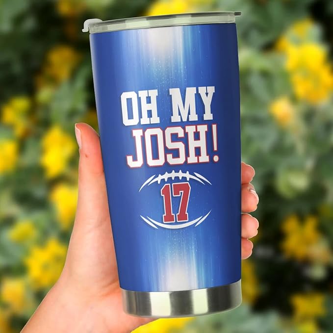Josh Buffalo Allen Tumbler - Coffee Tea Mug Insulated Tumbler With Lid - Birthday, Christmas, Father Mother, Gifts For Football Fans - 20 Oz| Stainless Steel Mug