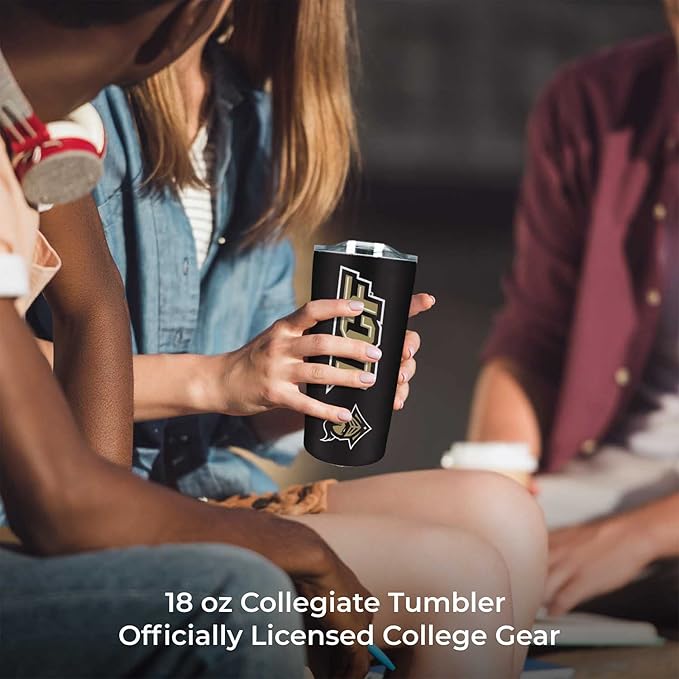 Campus Colors NCAA Stainless Steel Tumbler perfect for Gameday - 18 oz - Double Walled - Keeps Drinks Perfectly Insulated (Central Florida Knights - Black)