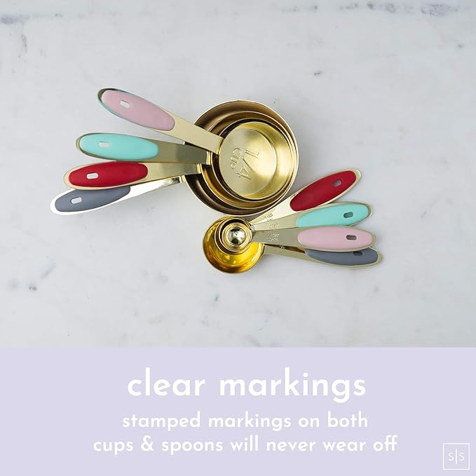 Gold Measuring Cups and Spoons Set - 8PC Stackable, Sturdy Measuring Set - Cute Gold Kitchen Utensils & Accessories for Baking & Cooking